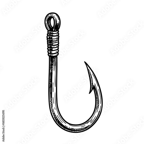Vintage sketch of a fishing hook  