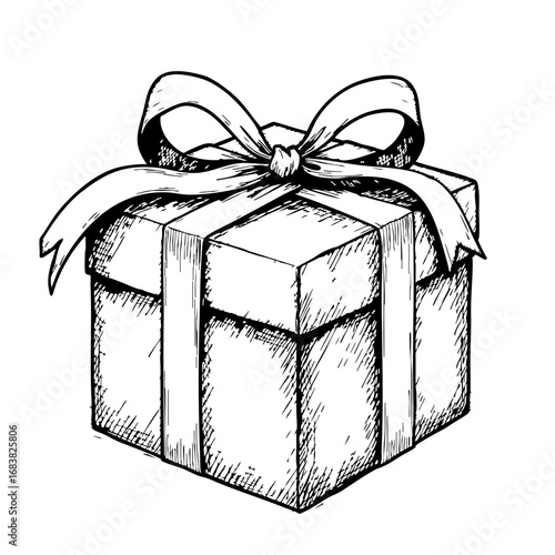 Vintage sketch of a gift box with a ribbon and bow  