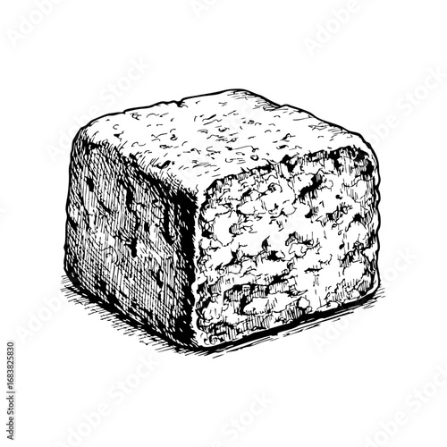 Vintage sketch of halva cube on white background  