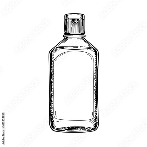 Hand antiseptic bottle sketch in clear outline style  