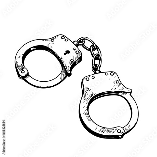 Handcuffs vintage sketch illustration representing law enforcement  