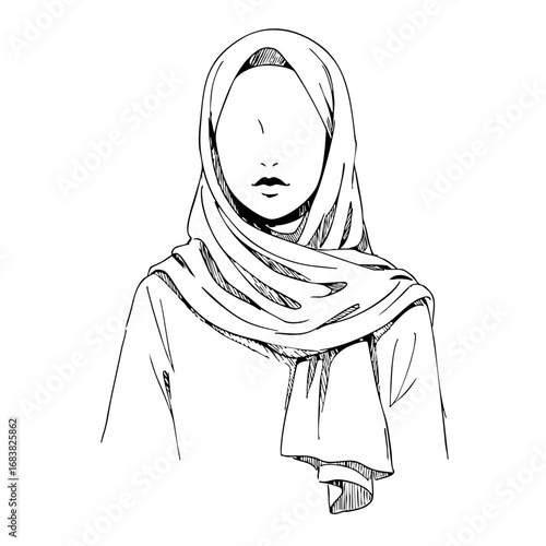 Vintage sketch of a woman wearing a hijab  