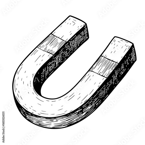 Vintage magnet sketch in black and white illustration  