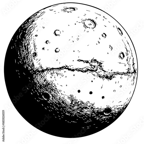 Vintage sketch of Mars depicting its surface details  