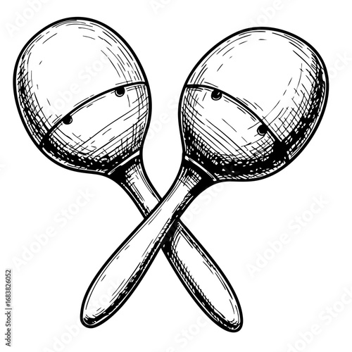 Vintage sketch of maracas crossed with detailed shading  