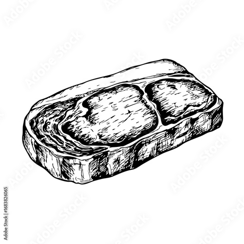 Vintage sketch of a piece of meat with marbling details  