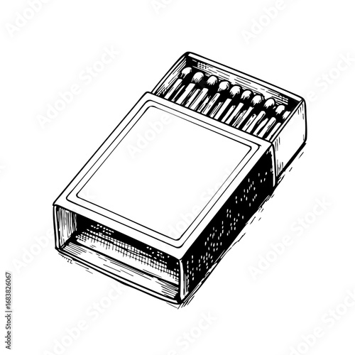 Vintage sketch of a matchbox with matches inside  
