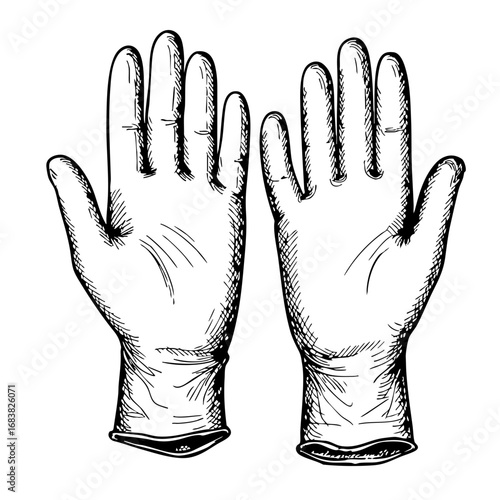 Vintage sketch of medical gloves in a detailed hand-drawn style  