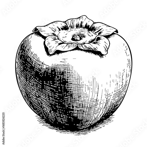 Vintage sketch of a persimmon fruit with detailed shading  