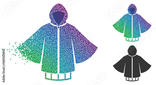 Gradient mosaic hooded cape with dissolving effect in three styles