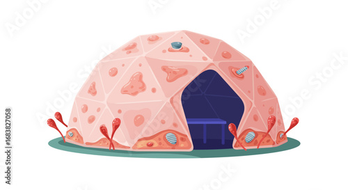 Futuristic geometric dome with sci-fi design and coral-like features