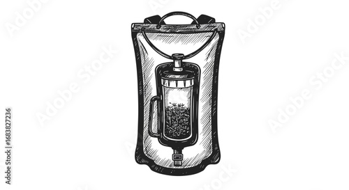 Hand-drawn tea infuser tumbler with detailed sketch design