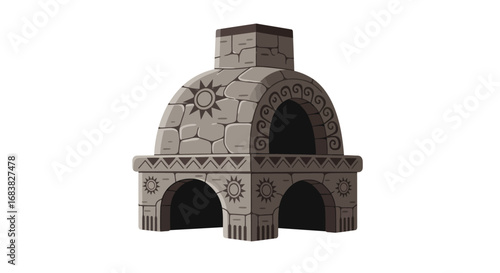 Ancient stone oven isolated on white background: rustic cooking structure