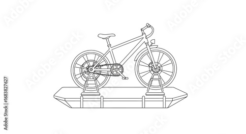 Outline drawing of a bicycle on a rack for minimalist design concepts