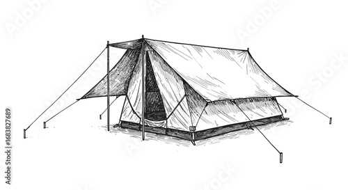 Rustic sketch of a tent for camping and outdoor adventures
