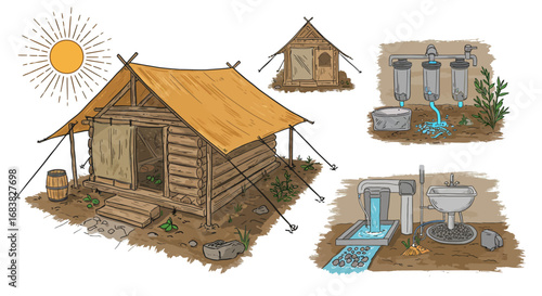 Sustainable off-grid cabin and water filtration systems in rustic design