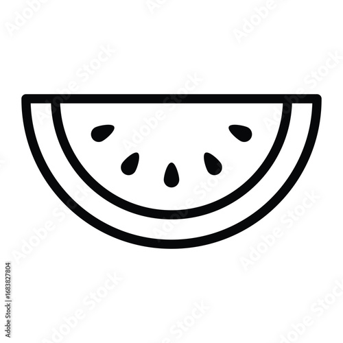 Watermelon slice vector icon. Black outline fruit wedge symbol for summer, food menu, juice, and healthy nutrition design.