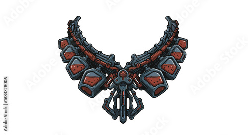 Sci-fi mechanical necklace design with intricate steampunk elements
