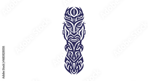 Intricate tribal tiki mask design with symmetrical patterns