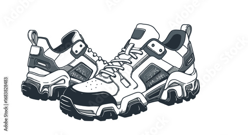 Modern sneaker design in monochrome style with unique tread pattern