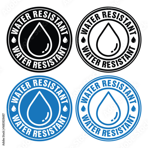 Water Resistant Badge Stamp Vector icon Set. Water resistant logo design template illustration