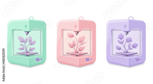 Pastel 3d printers creating botanical designs in modern minimalistic style