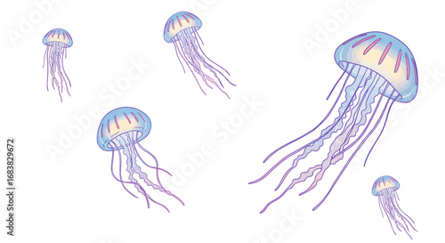 Graceful jellyfish floating in oceanic space with soft pastel colors