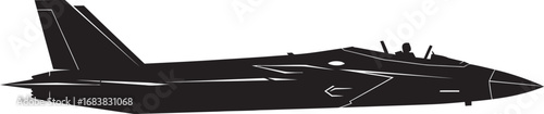 Stylized black silhouette of an F14 Tomcat fighter jet in a static side profile view showing its iconic twin tails and cockpit