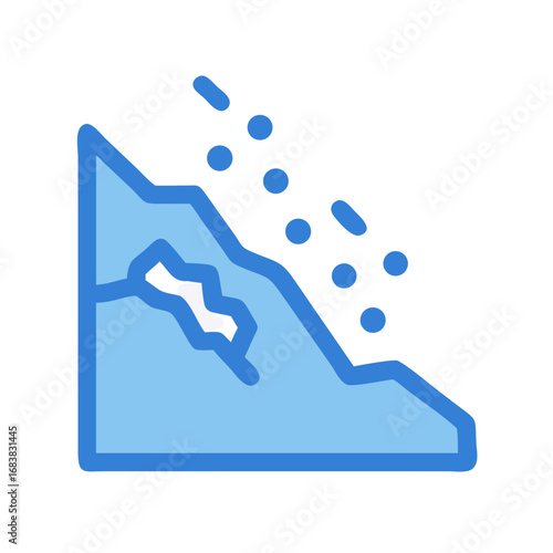 Blue abstract mountain slope with falling rocks illustration art