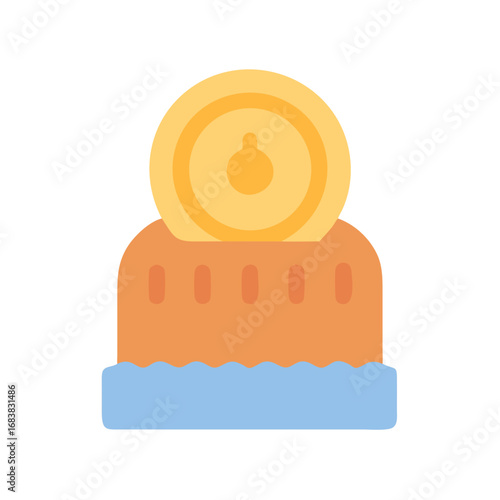 Stylized coin dropping into savings container illustration graphic