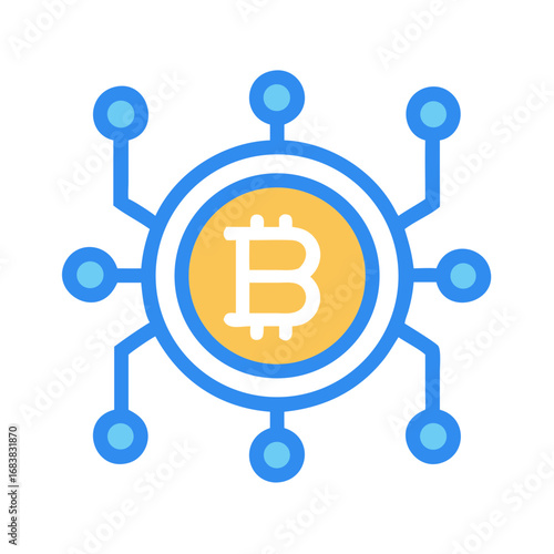 Bitcoin network technology symbol on black background flat design