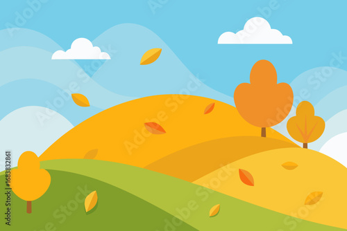 A cartoon flower field with distant mountains vector illustration
