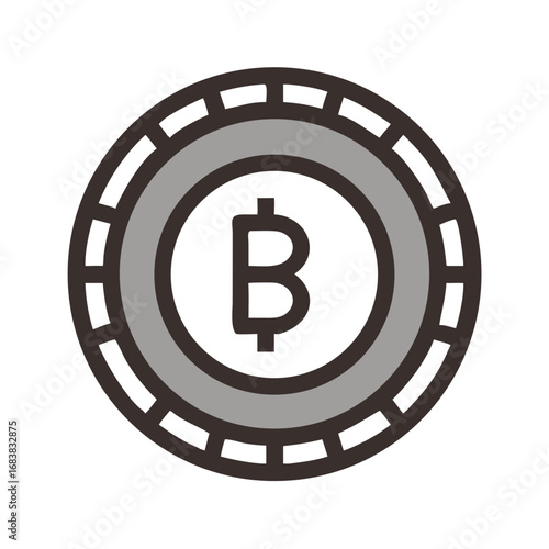 Minimalist bitcoin token isolated on black background illustration
