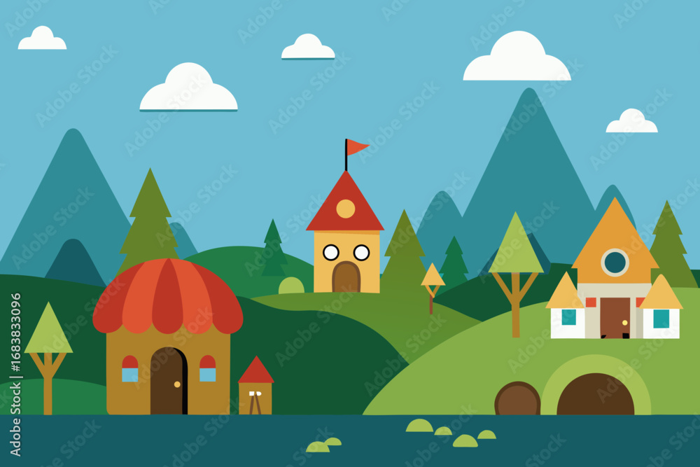 Naklejka premium A simple cartoon of a gnome village vector illustration