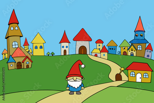 A charming cartoon of a gnome village vector illustration