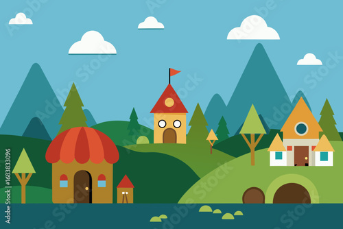 A simple cartoon of a gnome village vector illustration