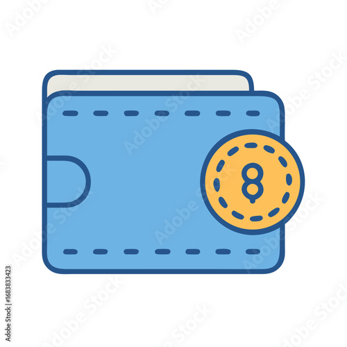Blue Wallet with Gold Coin Illustration on Black Background