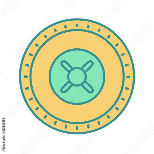 Minimalist style vault lock illustration with teal and yellow colors