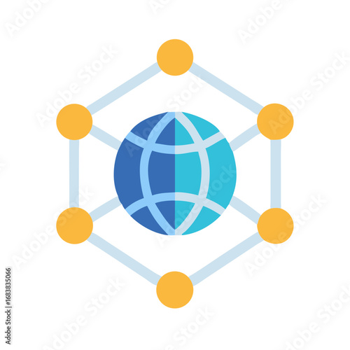 Global network connecting world flat design vector illustration