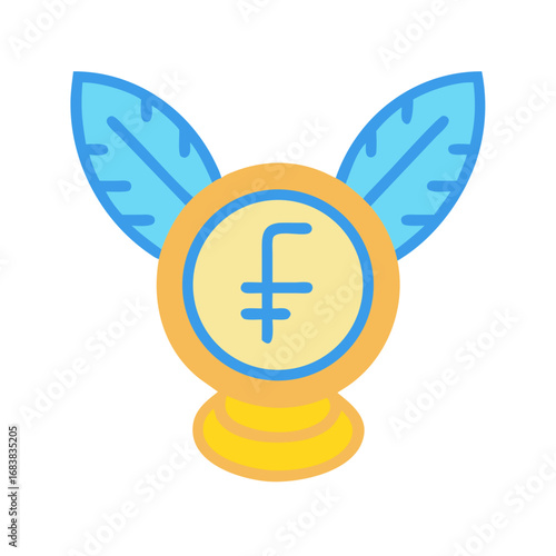 Floating fantasy currency icon with decorative wings concept art
