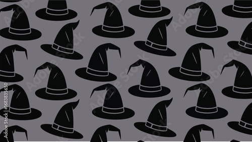 Spooky witch hats pattern creates a festive Halloween mood perfect for seasonal decorations and events