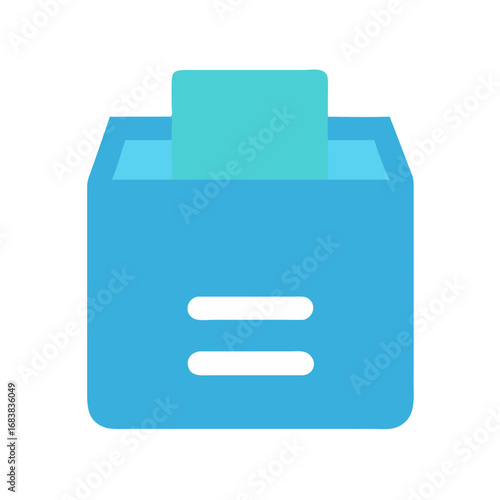 Blue file cabinet containing document against a black backdrop