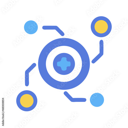 Connected network diagram illustration featuring centralized system connections