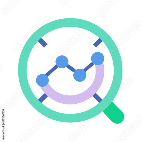 Data analysis with magnifying glass showing graph trending up