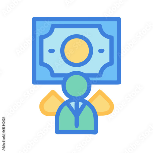 Abstract depiction of wealth accumulation with a person and money