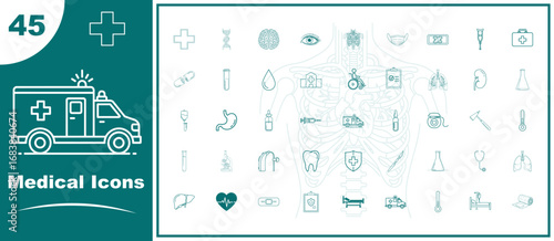 Medical icons ambulance hospital care symbols healthcare
