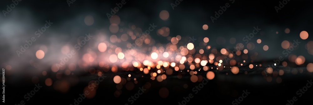 Obraz premium Abstract blurred glowing light bokeh against dark background