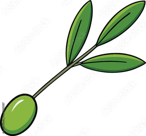 Green olive branch with single olive vector illustration scalable eps graphic transparent background