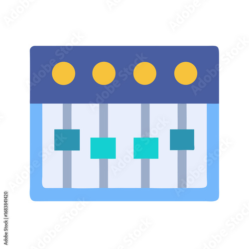 Blue audio mixer console with sliders and knobs illustration