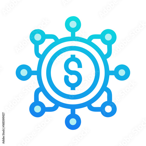 Decentralized finance icon with dollar symbol and blockchain links